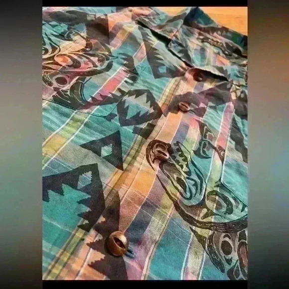 Polo Ralph Lauren Aztec/Hawaiian Plaid Shirt Short Sleeve Button Up Mens Size XL - Picture 4 of 15